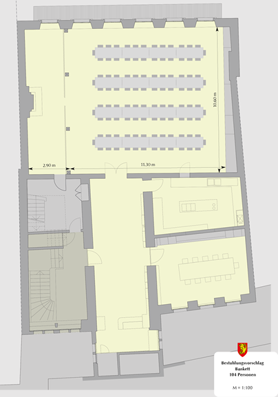 Festsaal Bestuhlung Bankett 104 Personen